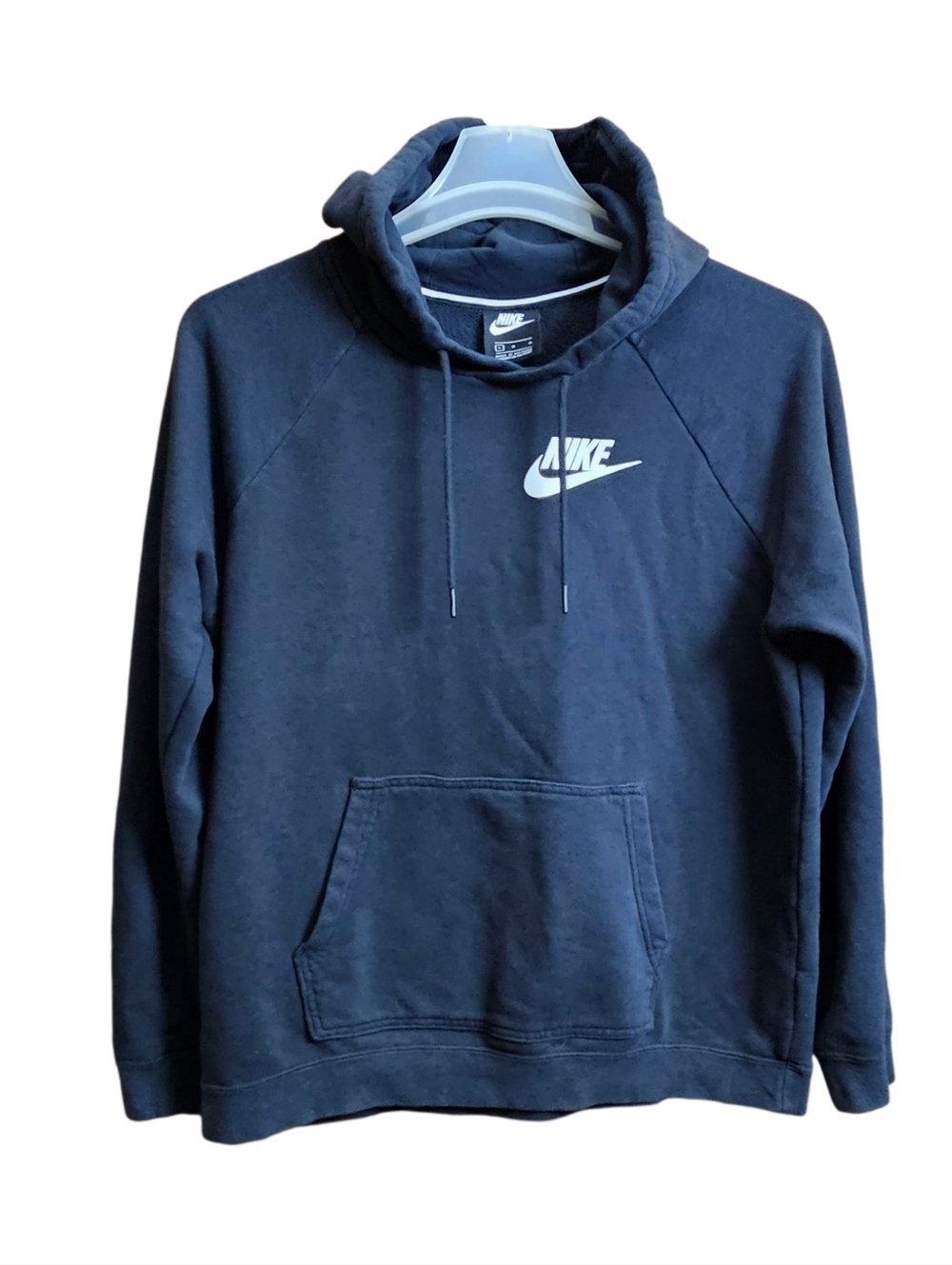 NIKE womens black cowl neck drawstring hoodie size large sweatshirt pullover